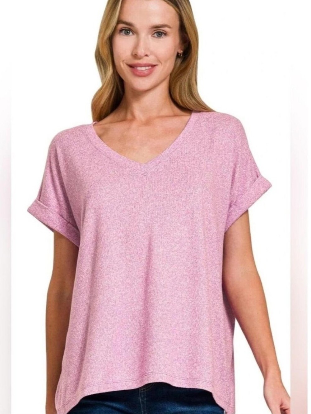Zenana Outfitters Pink V-Neck Short Sleeve Top